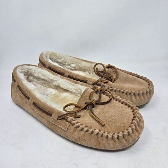 MINNETONKA Pile Lined Hardsole Moccasin Slippers Women's Brown Size US 10M EU 41 - Picture 1 of 7